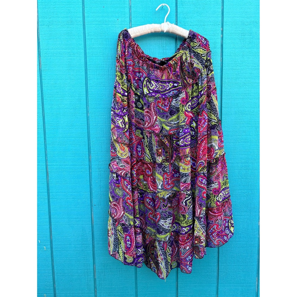 Antthony Womens 1X Paisley Tiered Maxi Skirt Multicolor Boho Flowy